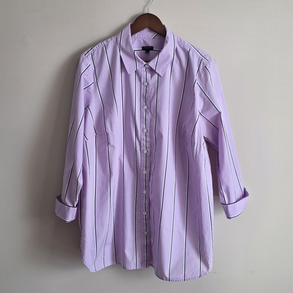Talbots Tops - Talbots Plus Lavender Purple Striped Cotton Button Down Shirt 2X Long Sleeve